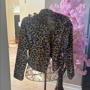 Leopard Print Faux Fur Jacket - Brown